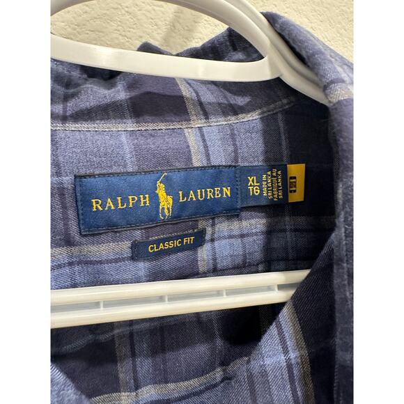 Ralph Lauren Mens XL Classic Fit Long Sleeve Button Down Blue Plaid Shirt Casual - Picture 4 of 7